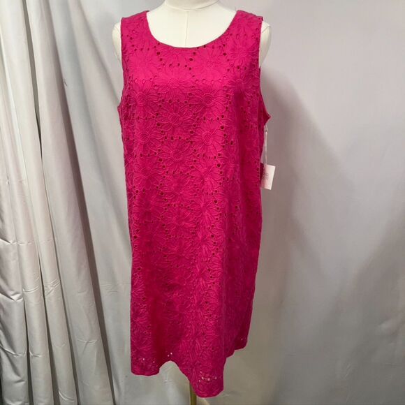 Sigrid Olson Pink Floral Eyelet Dress Sleeveless 100% Cotton Womens L New Spring - Picture 2 of 14